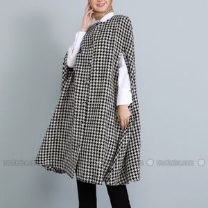 Black- Houndstooth- Crew Neck- Poncho